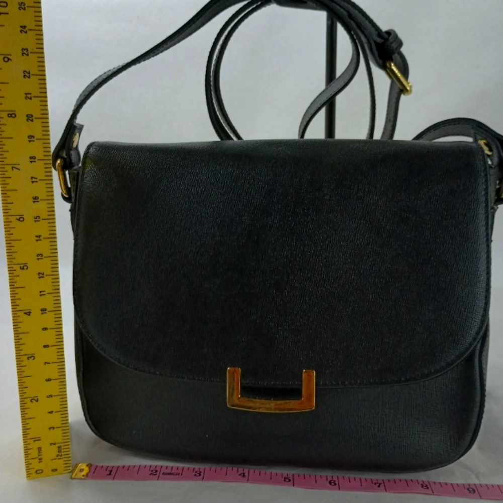 Innue Leather Italian Black Crossbody Bag Gold tone Hardware